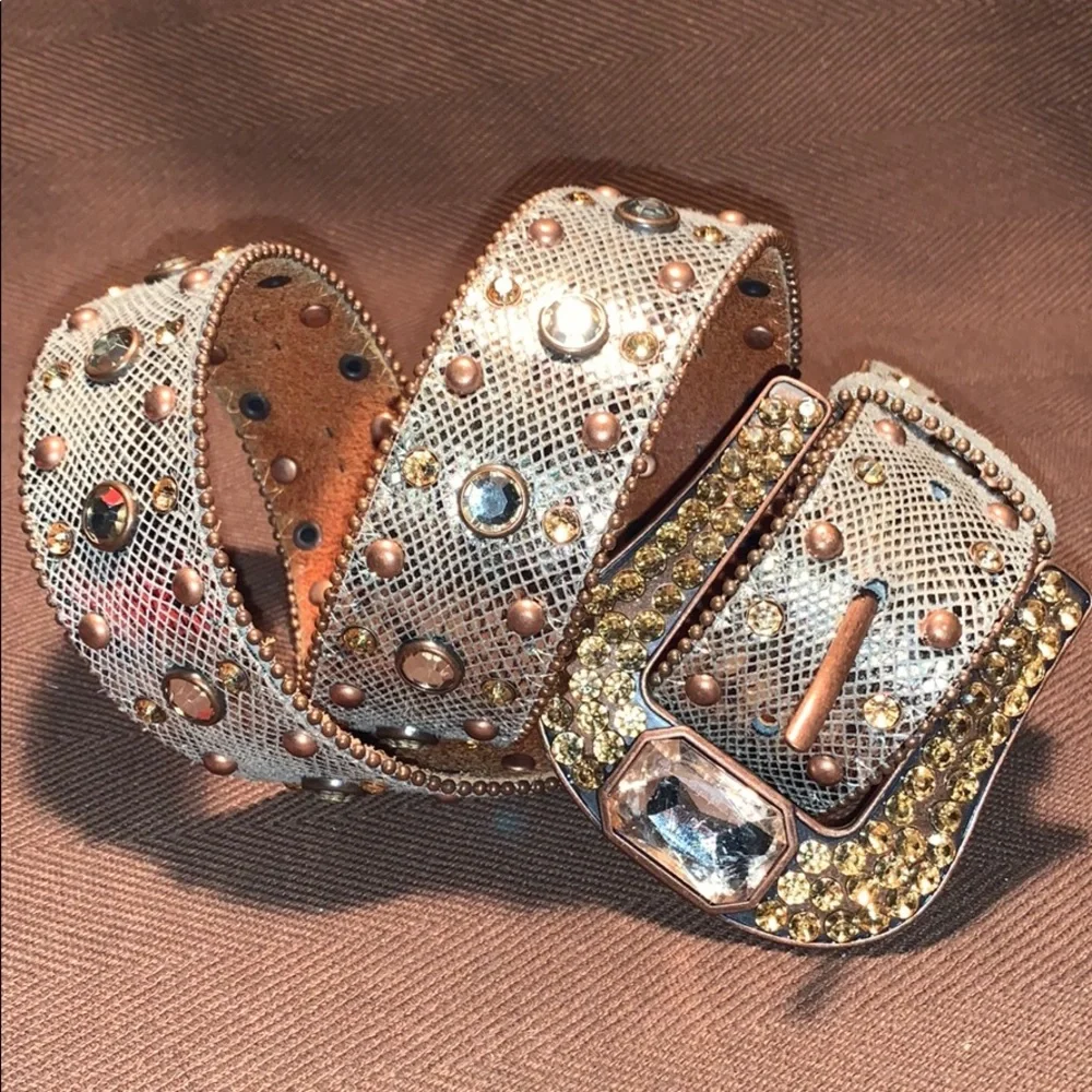 Leather bedazzled embellished belt worn once
